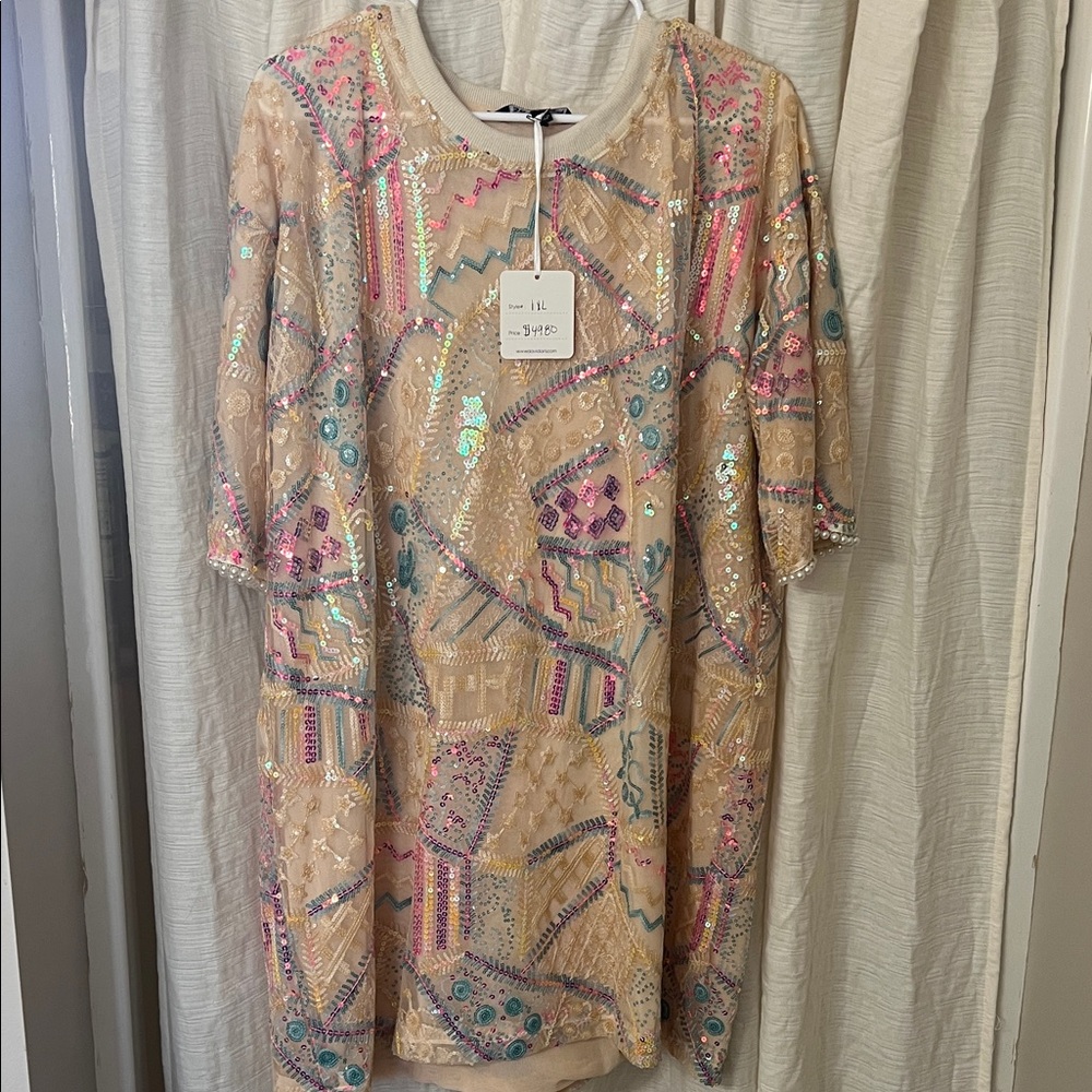 Colorful Sequin and Pearl Embellished Dress